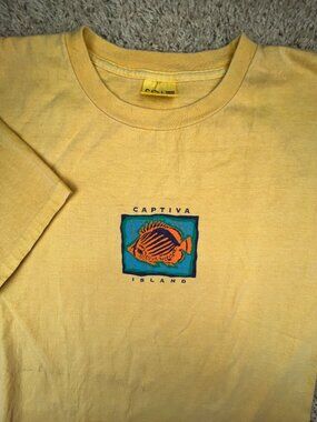VTG Captiva Island SDI Cotton USA Made Short Sleeve Yellow T Shirt Large Men’s